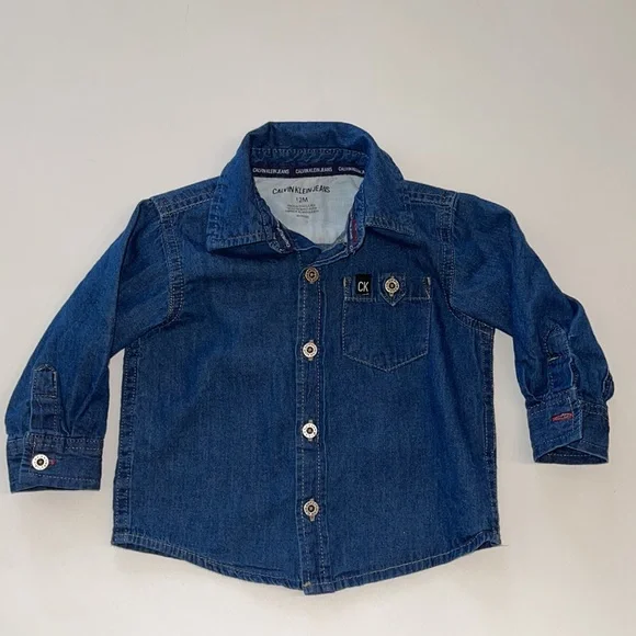 Calvin Klein Denim Button Down Shirt Size 12M EUC - Picture 3 of 11